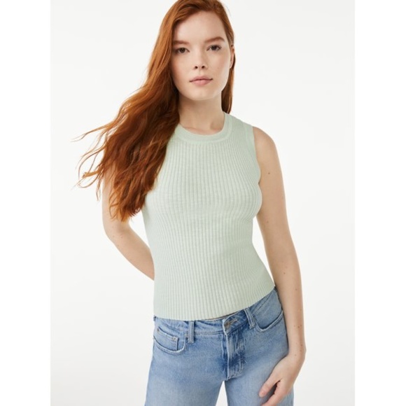 Free Assembly Women's Ribbed Cotton Sweater Tank Top Size Medium in Pastel Green - Picture 1 of 8